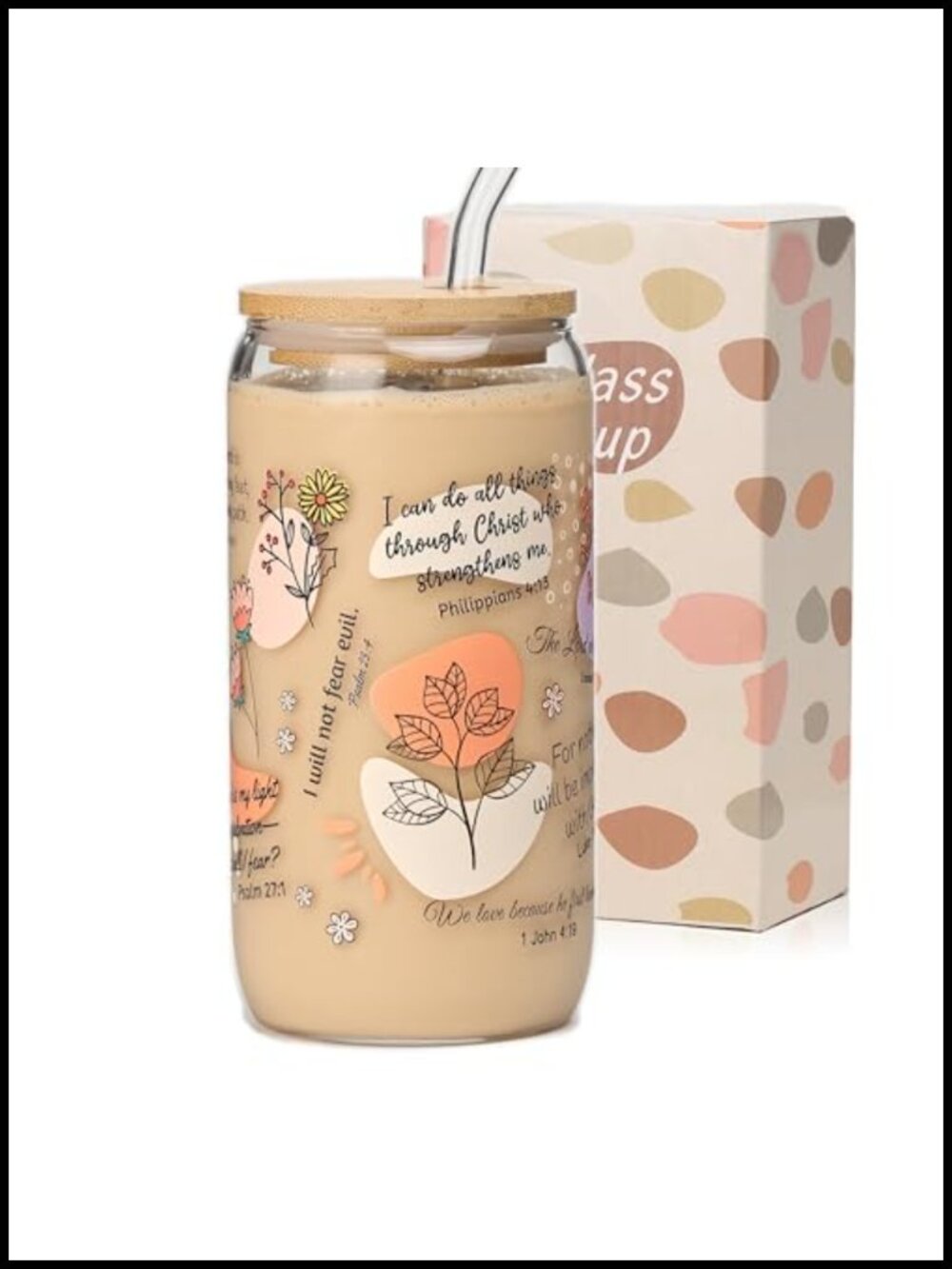 16oz Bible Verse Glass Tumbler with Lid Straw Christian Gift Coffee Mug